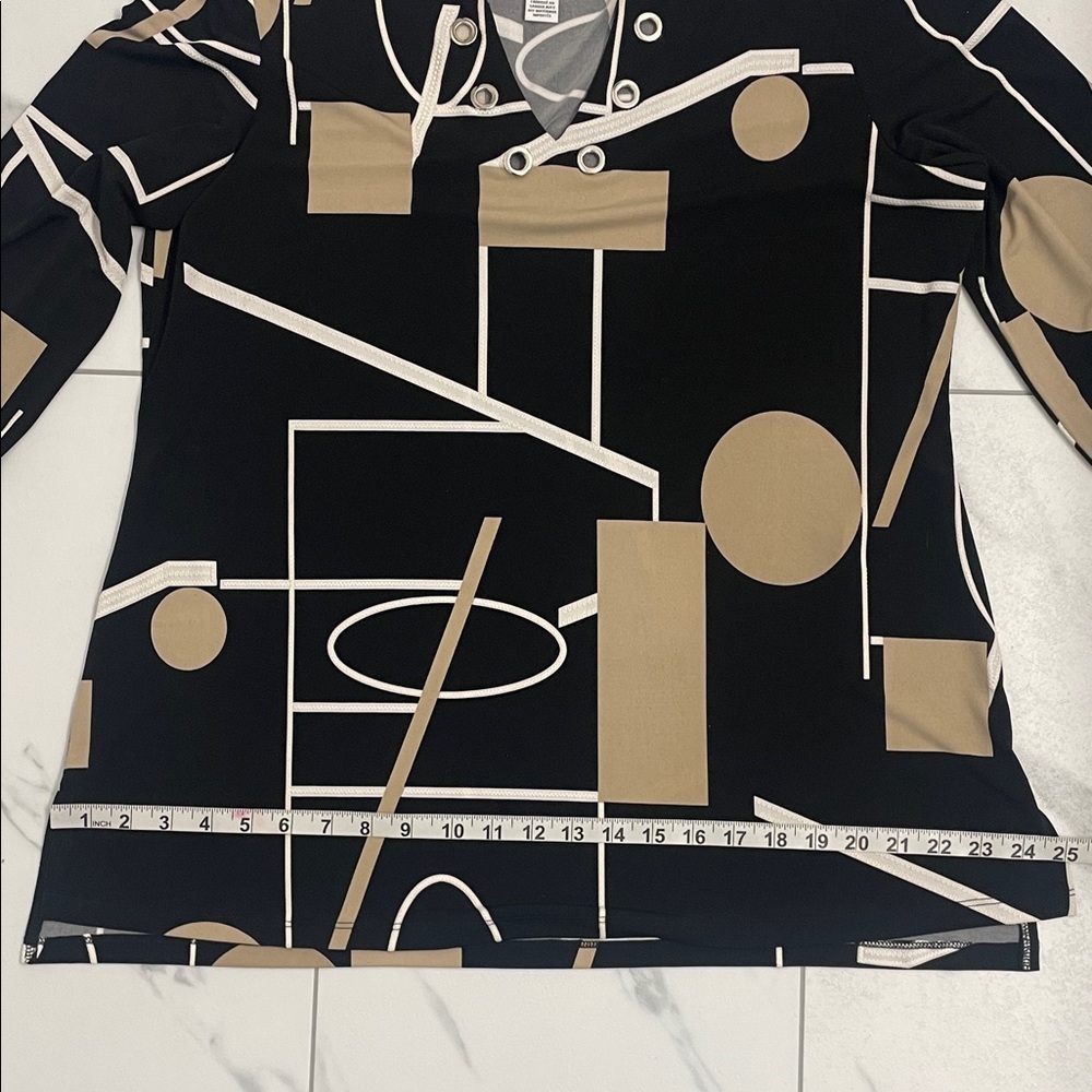 Joseph Ribkoff Black/Tan Geometric Blouse/Tunic V Neck 3/4 Sleeve Sz US14 - Picture 12 of 15